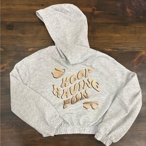 Girls cropped gray hoodie “Keep Having Fun”